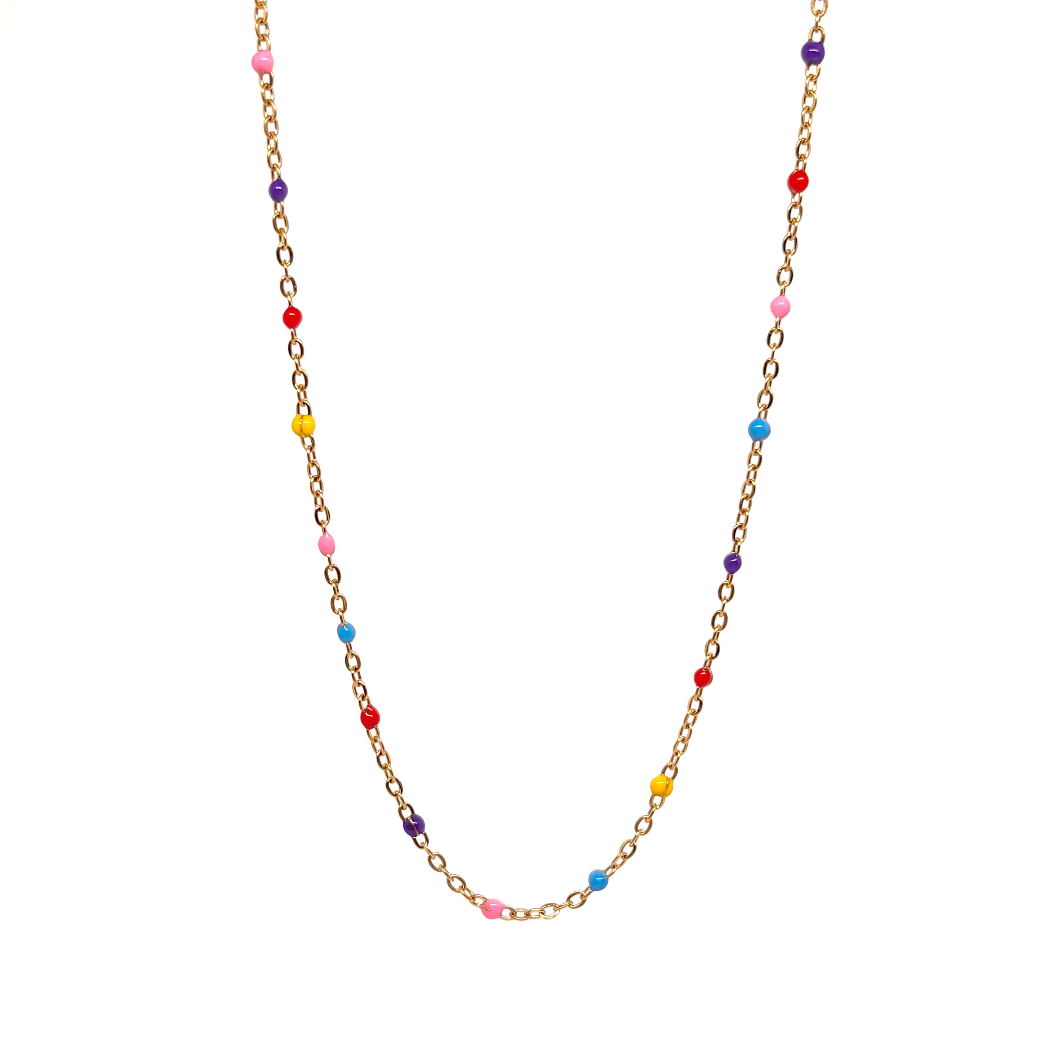 collier femme en acier inoxydable doré avec petites perles multicolores et chaîne fine réglable 45 +5 cm, bijou tendance été à offrir